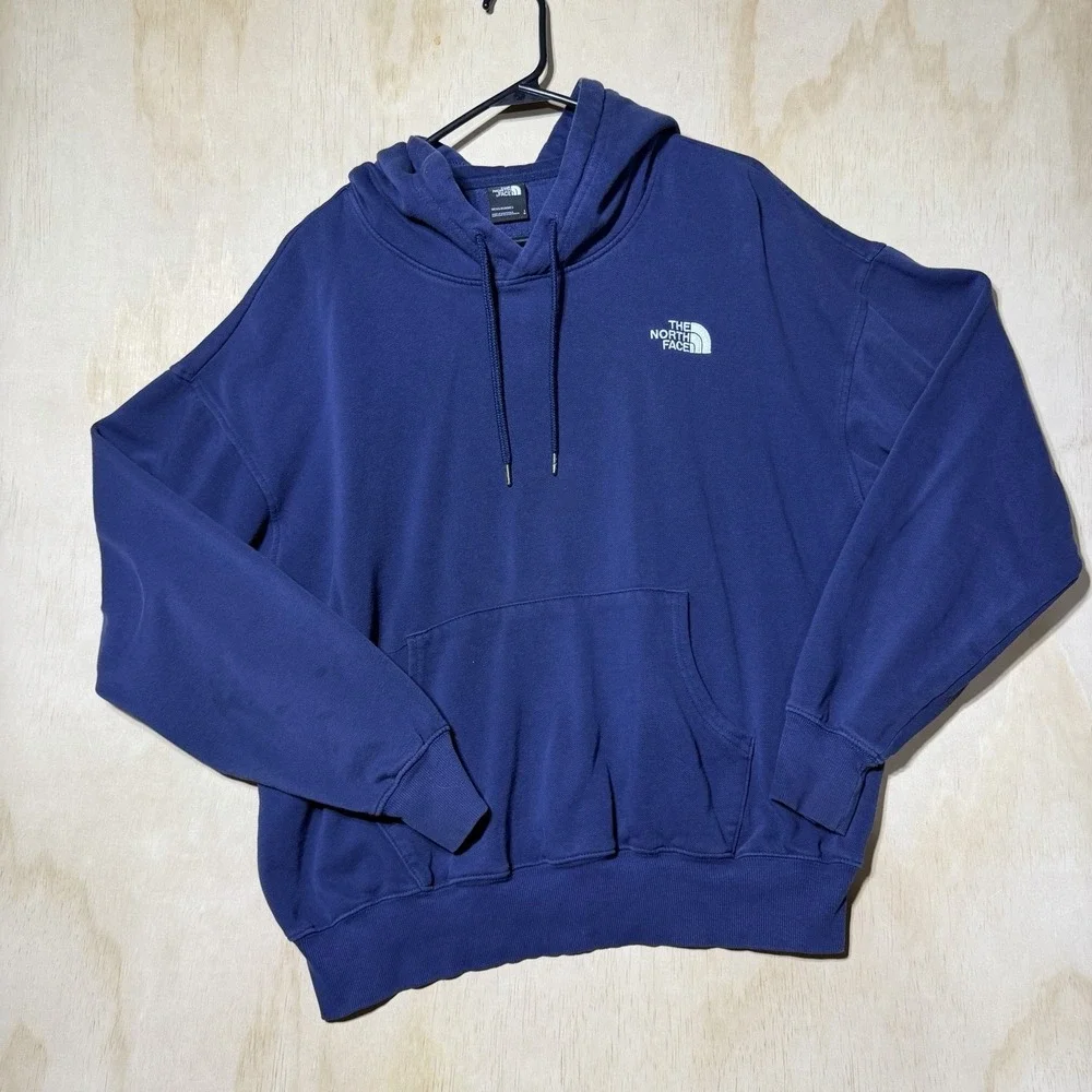 The North Face Men's Large Blue Pullover Hoodie Logo Sweatshirt Outdoor Casual